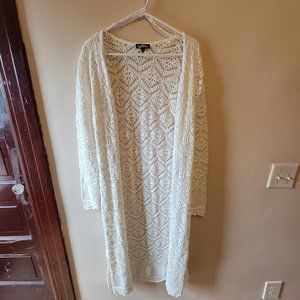 Freshman 1996 Anthropologie Cream Crochet Duster Cardigan Size Small